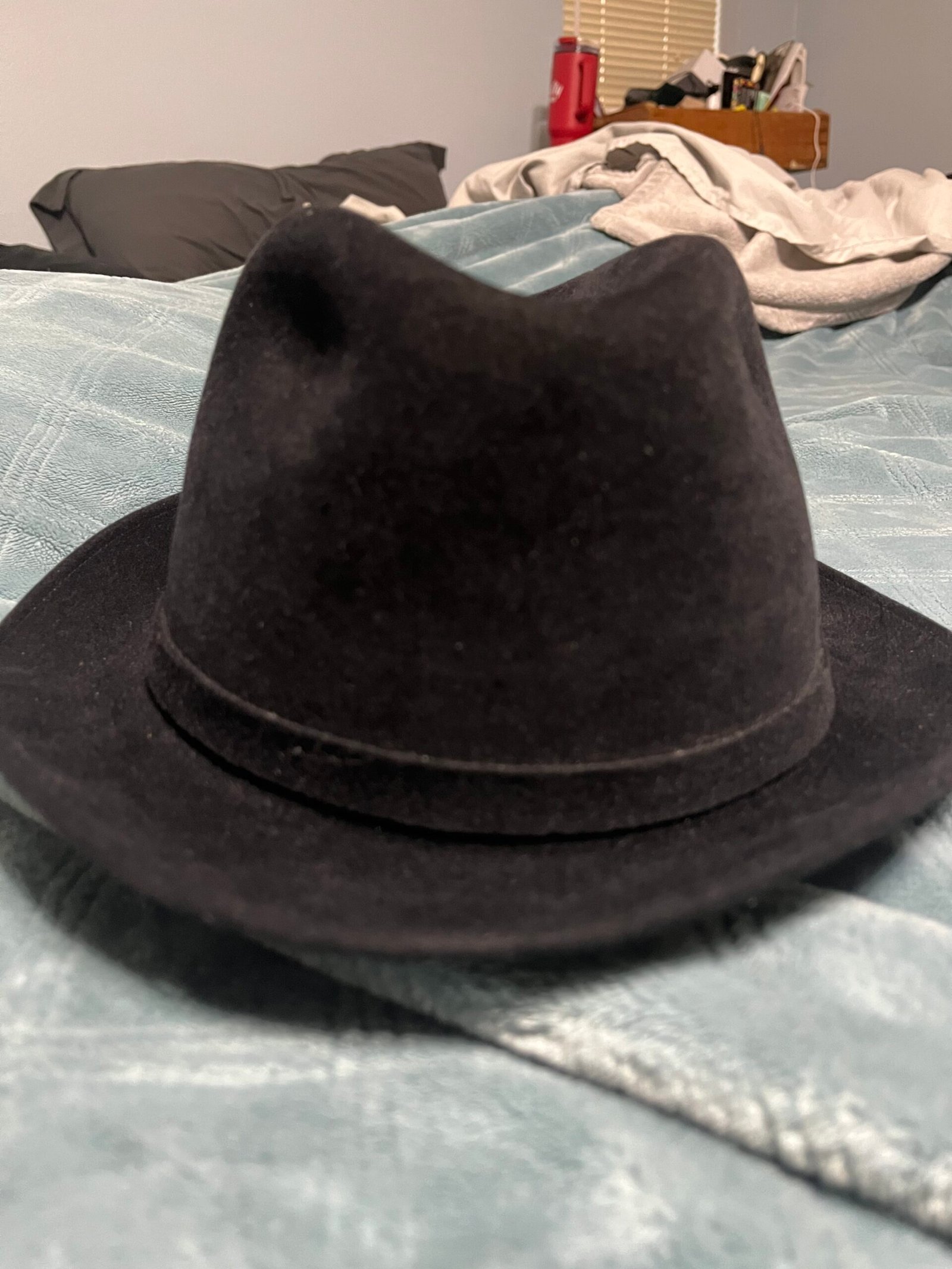 Vintage black Dobbs fur-felt fedora in its original shape before renovation.