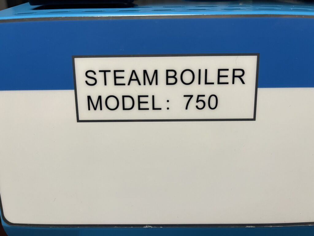 ST-750 front model label reading Steam Boiler Model 750
